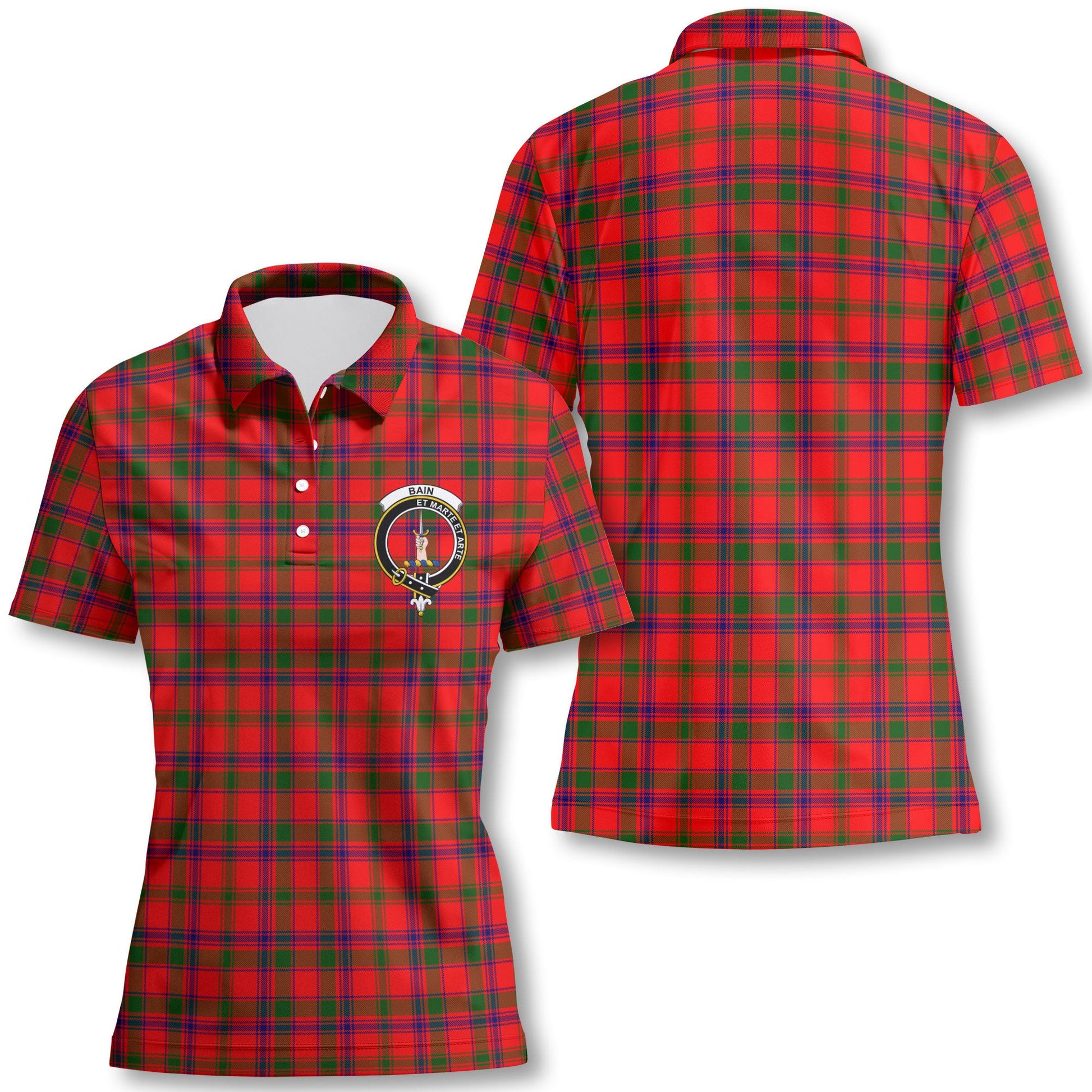 Clan Bain Tartan Women Polo Shirt Crest And Plaid Basic Style