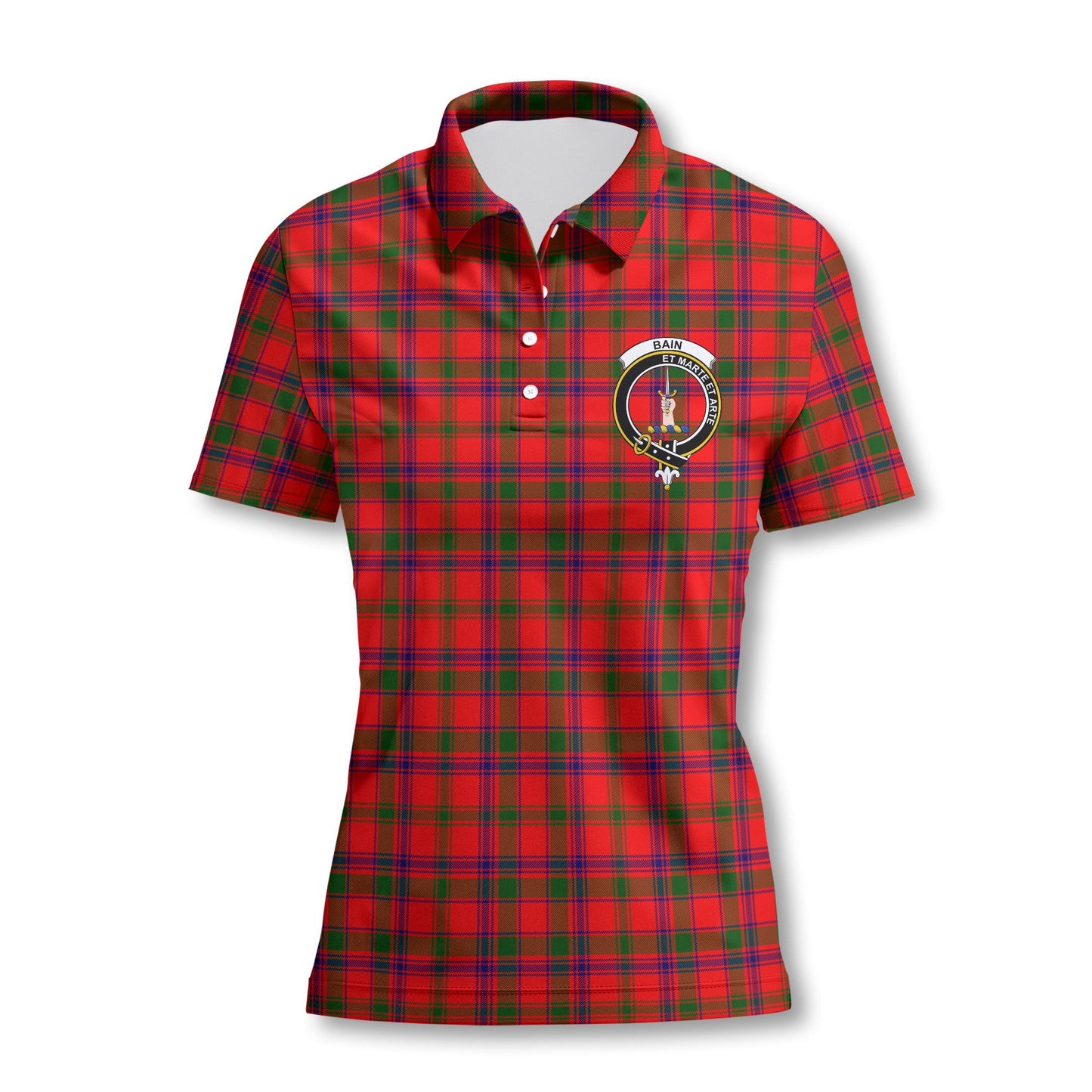 Clan Bain Tartan Women Polo Shirt Crest And Plaid Basic Style