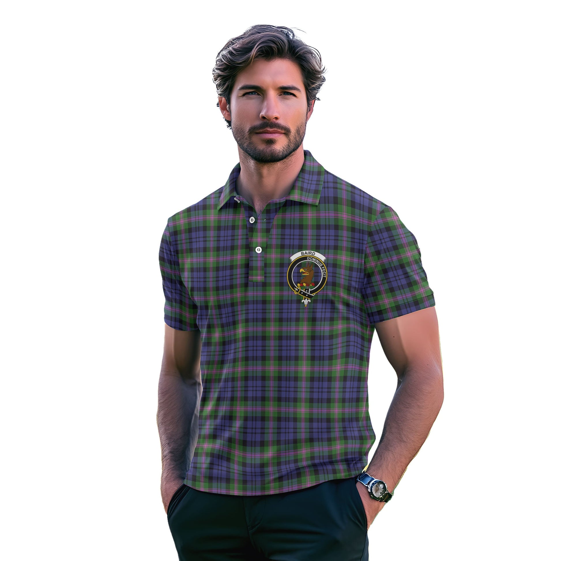 Clan Baird Tartan Golf Men Polo Shirt Crest And Plaid Basic Style