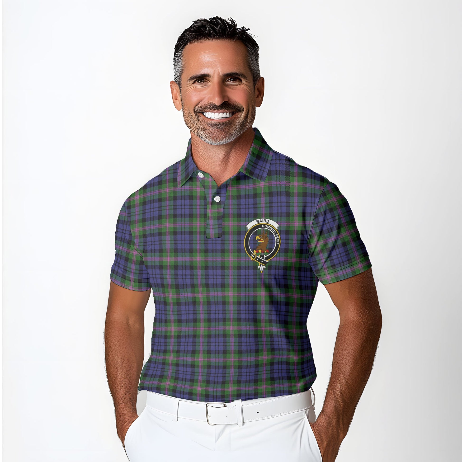 Clan Baird Tartan Golf Men Polo Shirt Crest And Plaid Basic Style