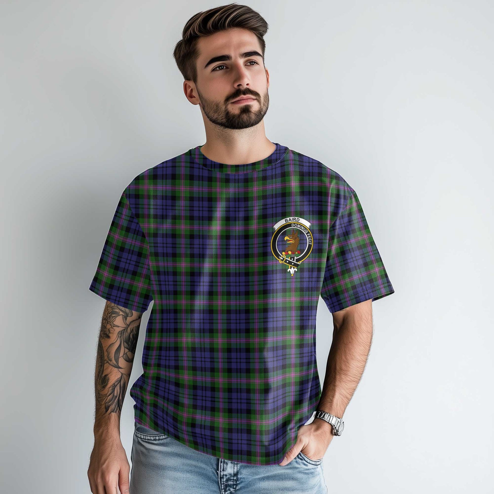 Clan Baird Tartan Men T Shirt Crest And Plaid Basic Style