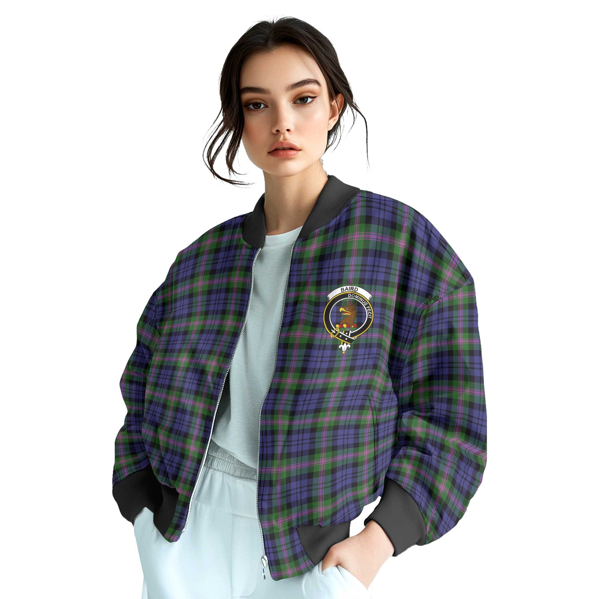 Clan Baird Tartan Women Bomber Jacket Crest And Plaid Basic Style