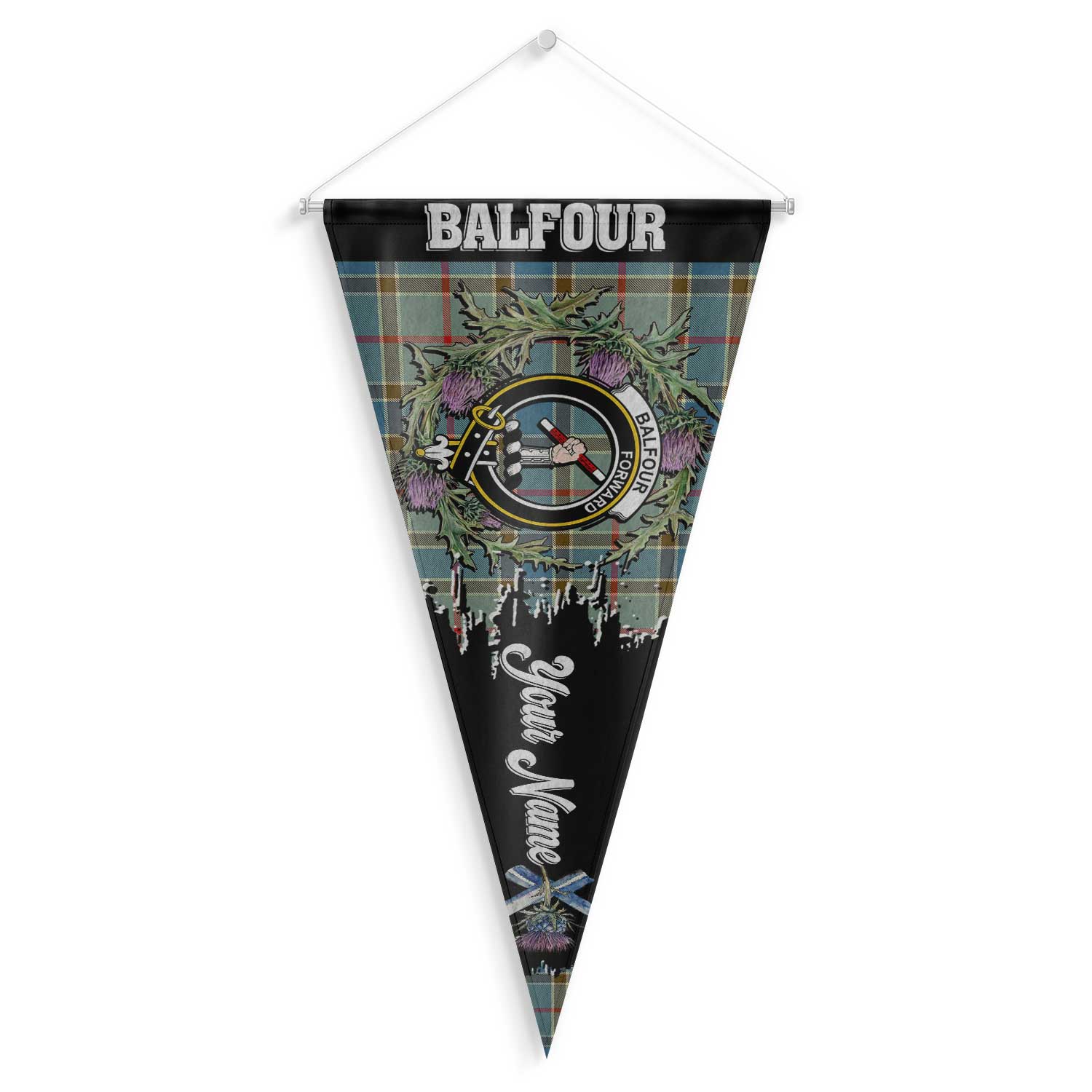 Clan Balfour Tartan Felt Pennant Crest And Plaid Basic Style
