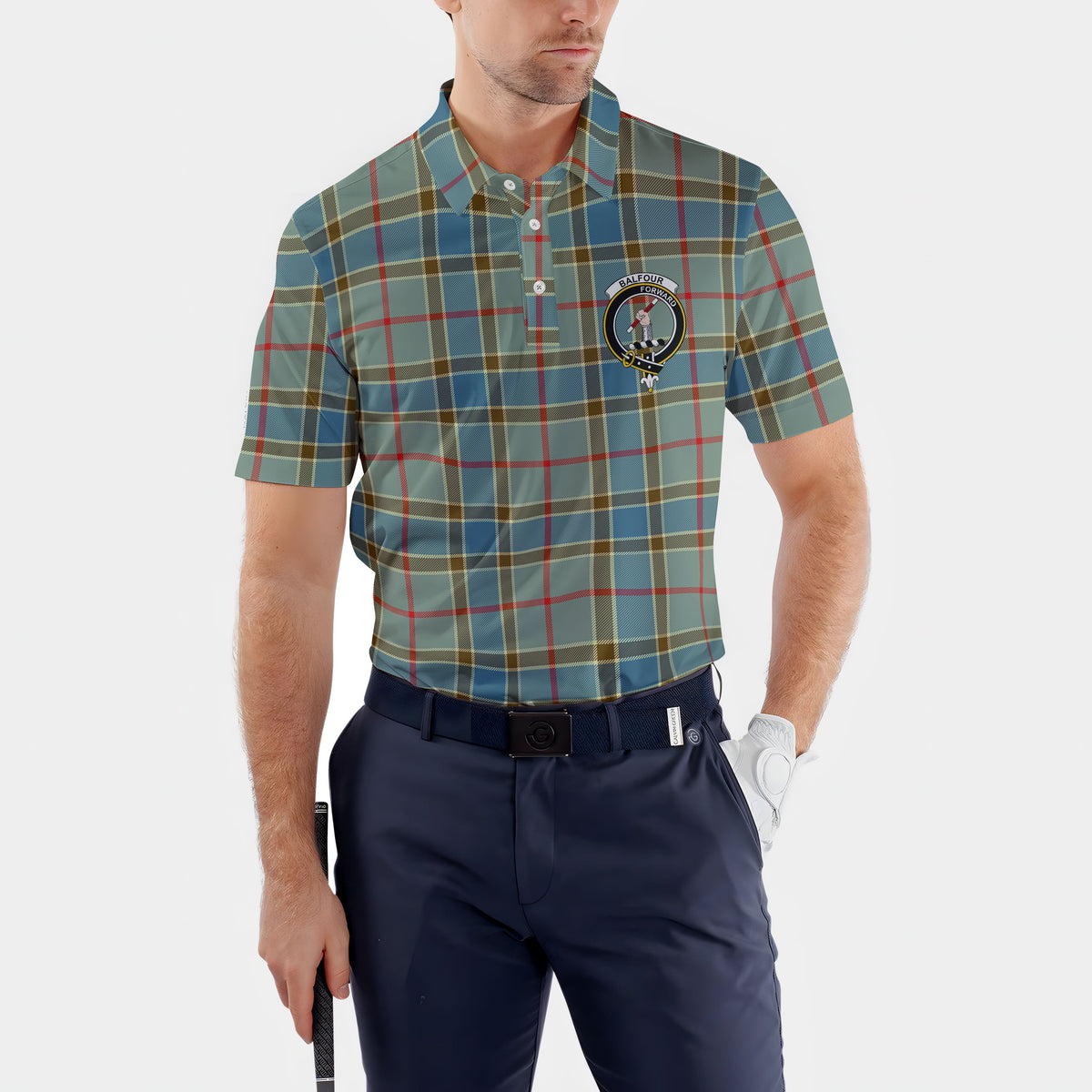 Clan Balfour Tartan Golf Men Polo Shirt Crest And Plaid Basic Style