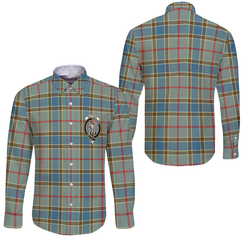 Clan Balfour Tartan Long Sleeve Button Shirt Crest And Plaid Basic Style