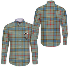 Clan Balfour Tartan Long Sleeve Button Shirt Crest And Plaid Basic Style