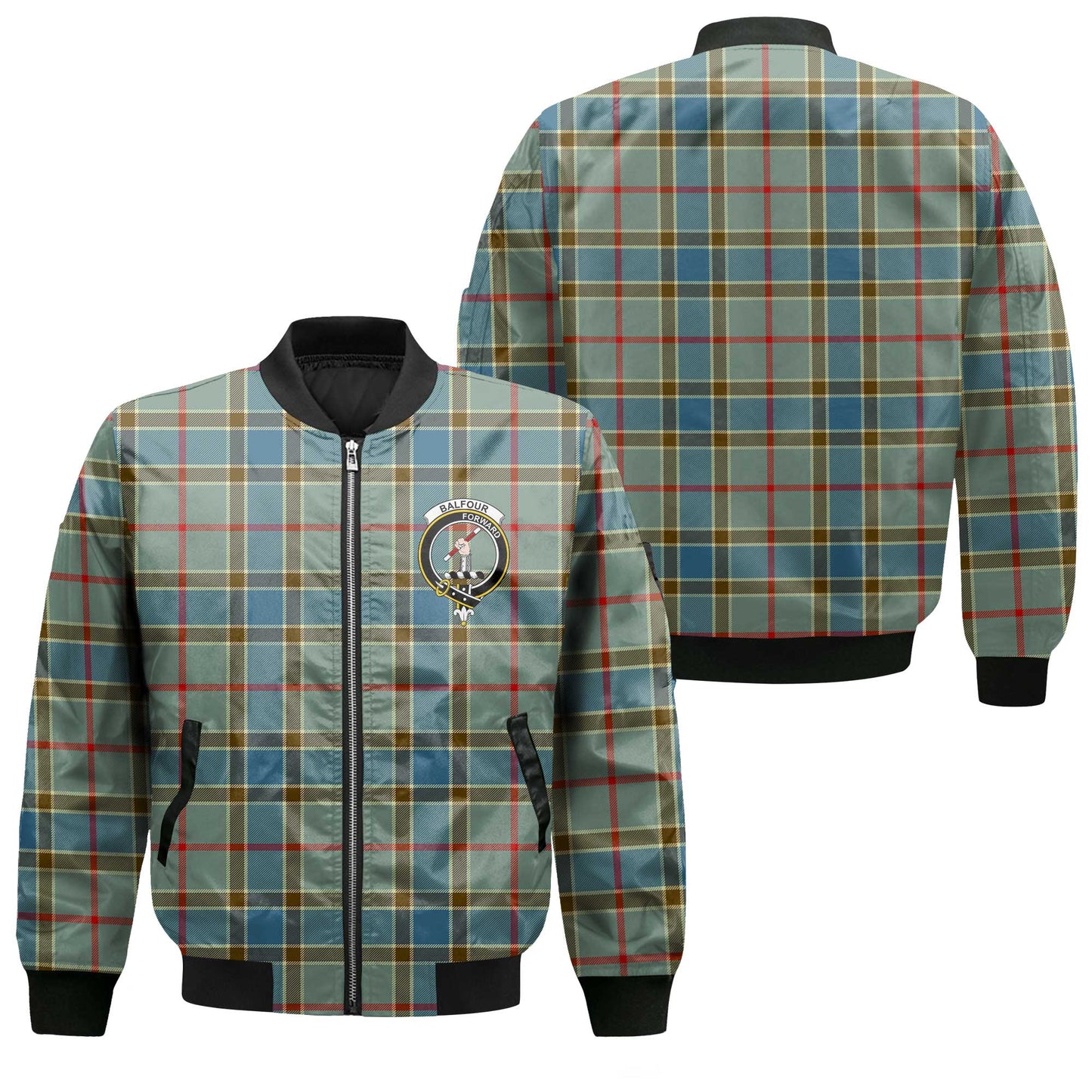 Clan Balfour Tartan Men Bomber Jacket Crest And Plaid Basic Style