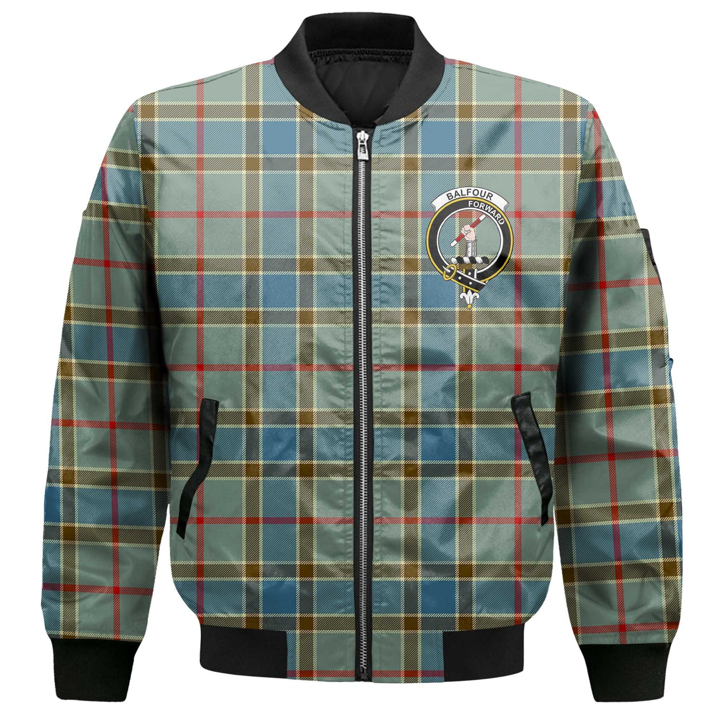 Clan Balfour Tartan Men Bomber Jacket Crest And Plaid Basic Style