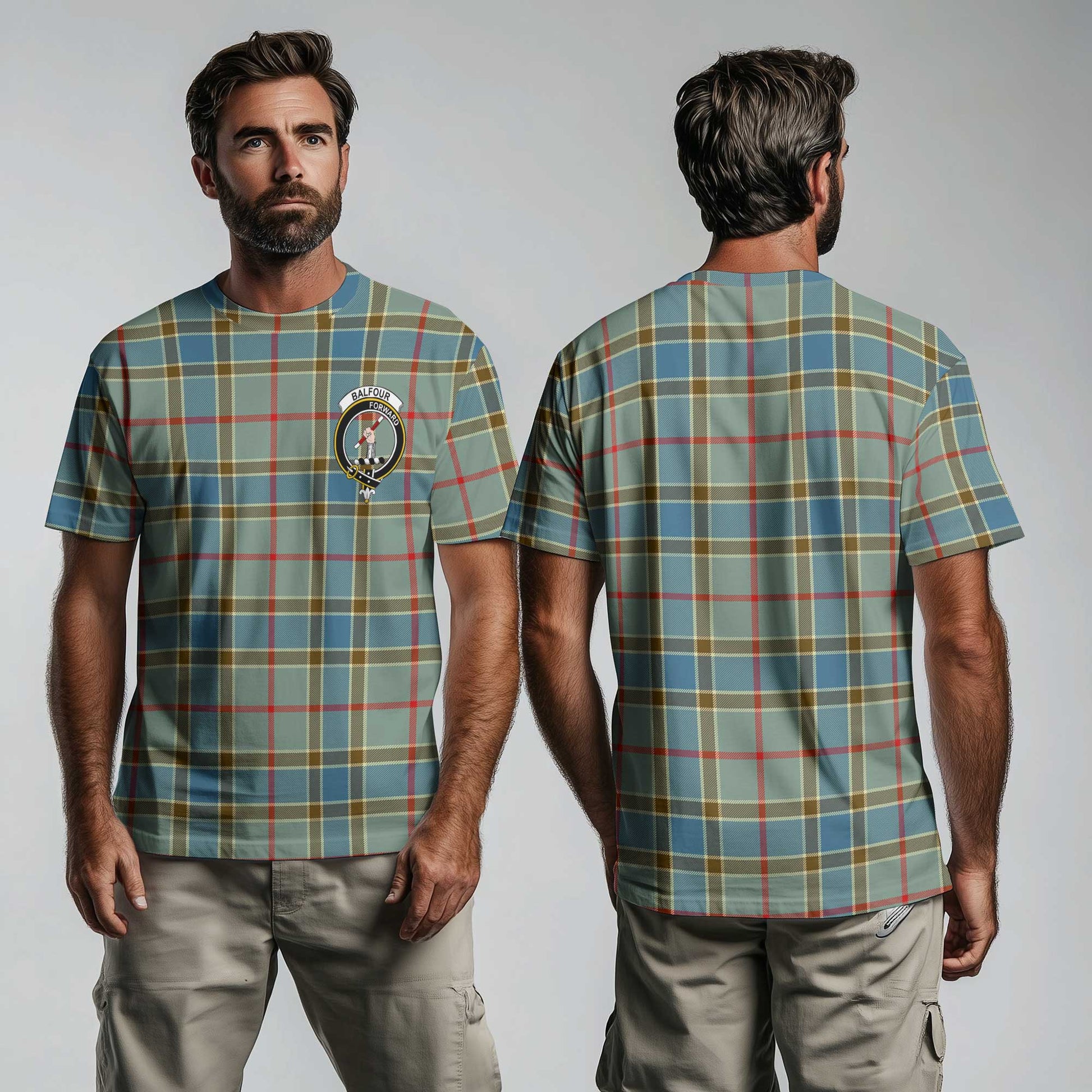 Clan Balfour Tartan Men T Shirt Crest And Plaid Basic Style