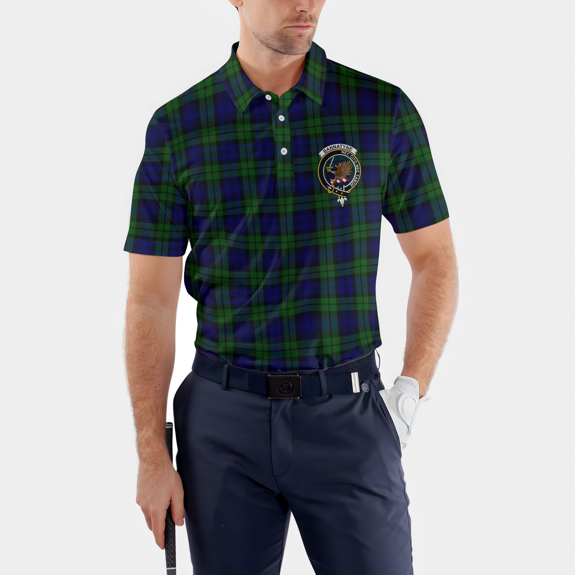 Clan Bannatyne Tartan Golf Men Polo Shirt Crest And Plaid Basic Style