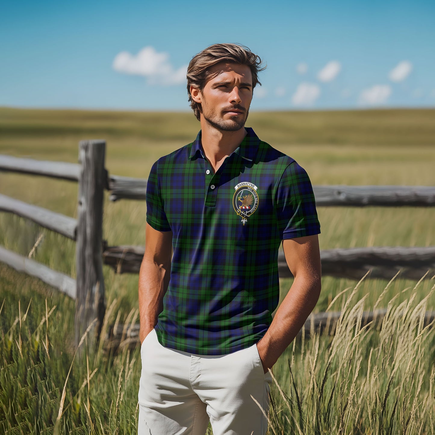 Clan Bannatyne Tartan Golf Men Polo Shirt Crest And Plaid Basic Style