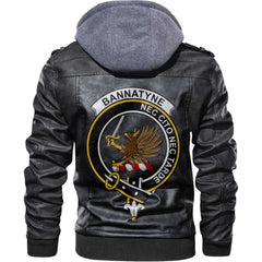 Clan Bannatyne Tartan Zip Leather Jacket Crest And Plaid Basic Style