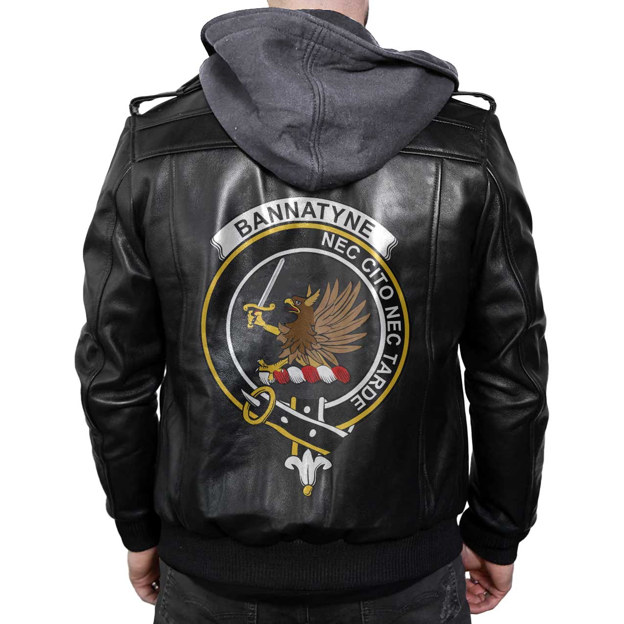 Clan Bannatyne Tartan Zip Leather Jacket Crest And Plaid Basic Style