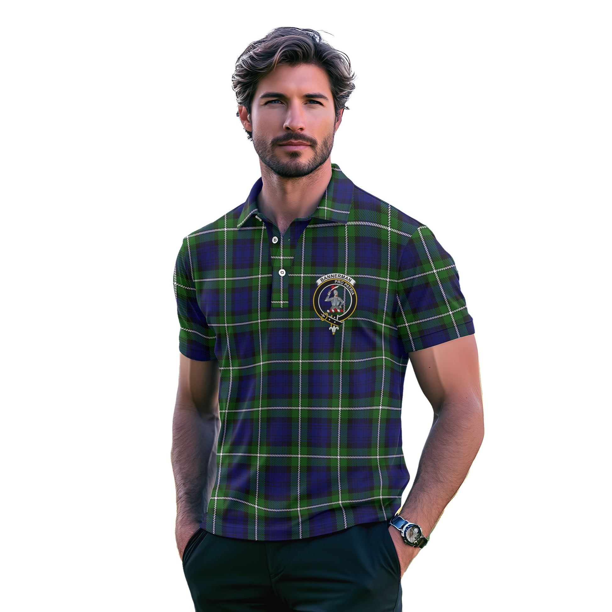 Clan Bannerman Tartan Men Polo Shirt Crest And Plaid Basic Style