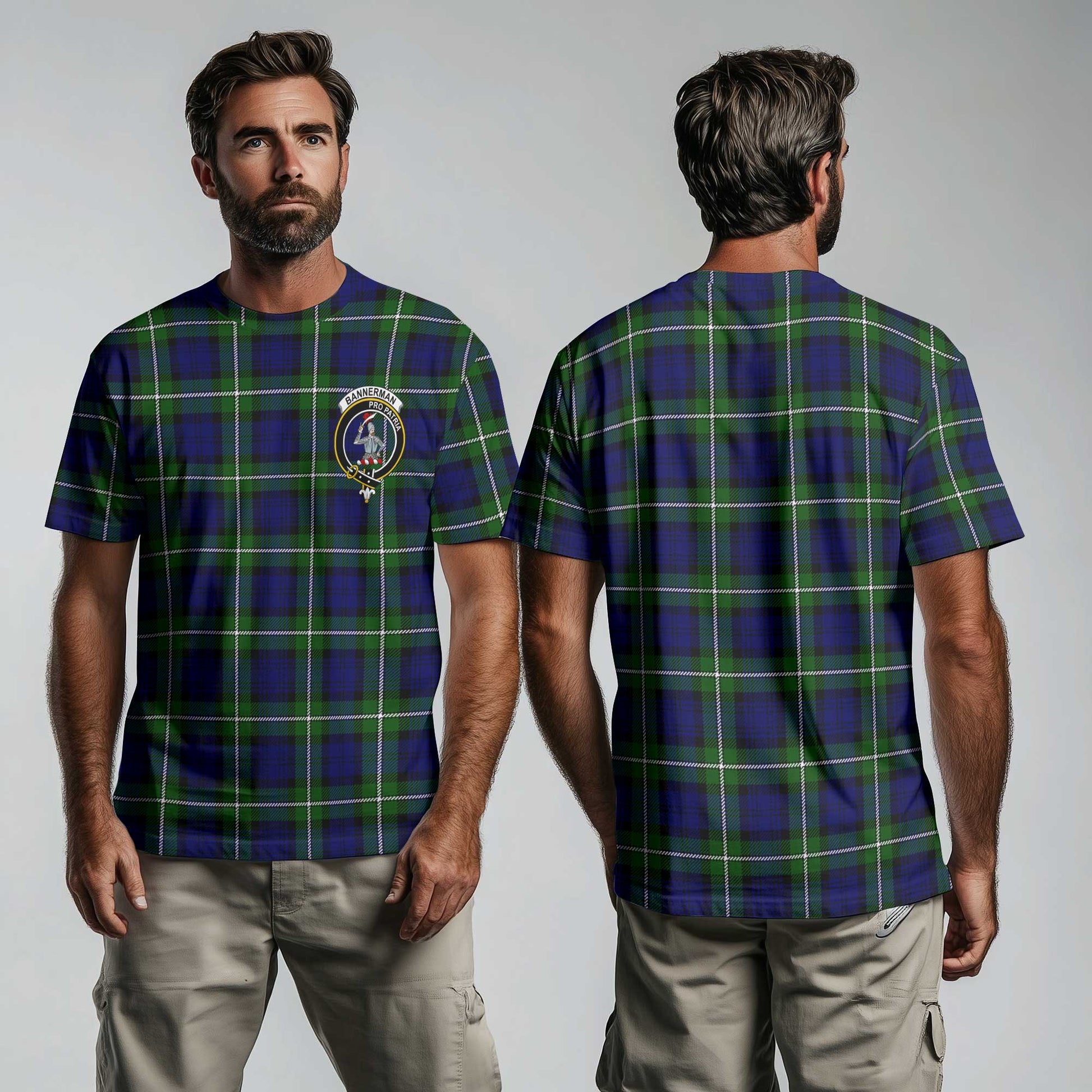 Clan Bannerman Tartan Men T Shirt Crest And Plaid Basic Style