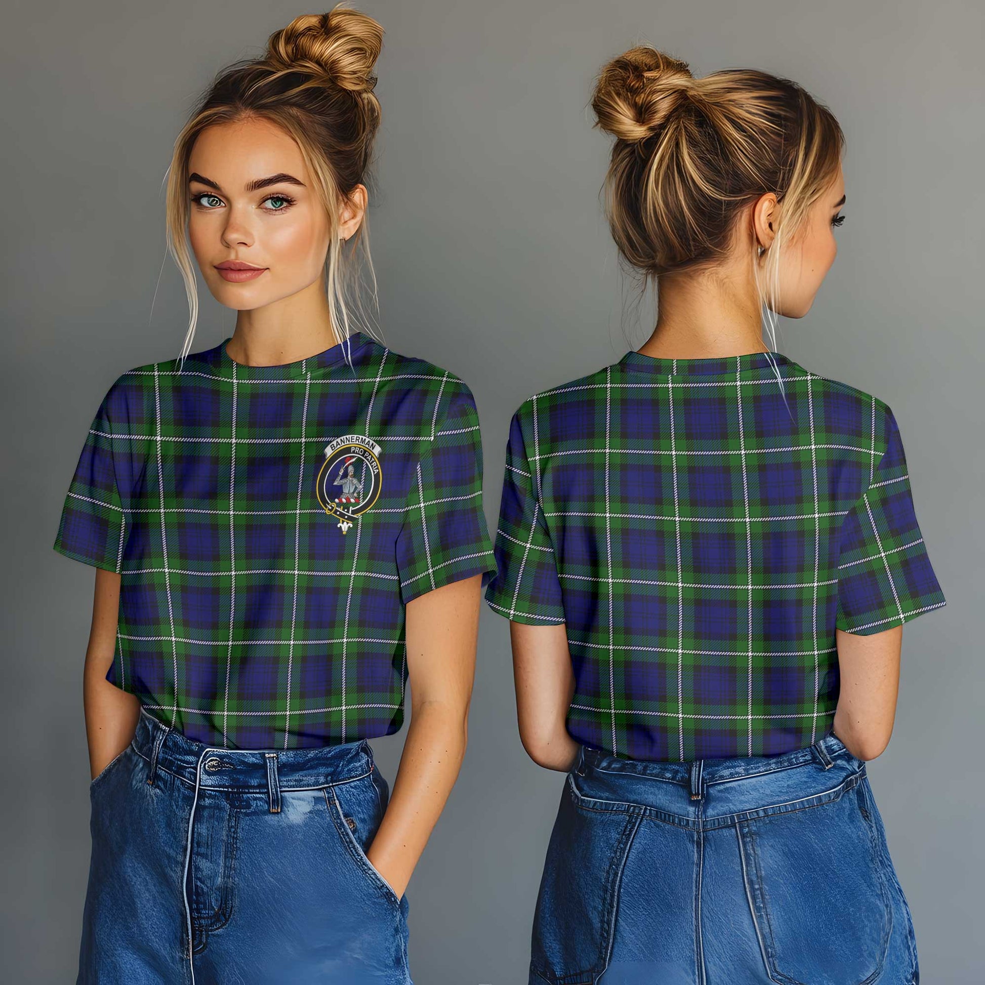 Clan Bannerman Tartan Women T Shirt Crest And Plaid Basic Style