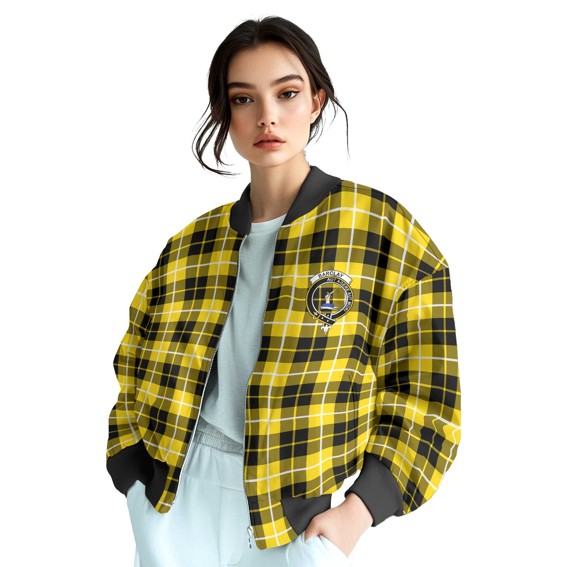 Clan Barclay Tartan Women Bomber Jacket Crest And Plaid Basic Style