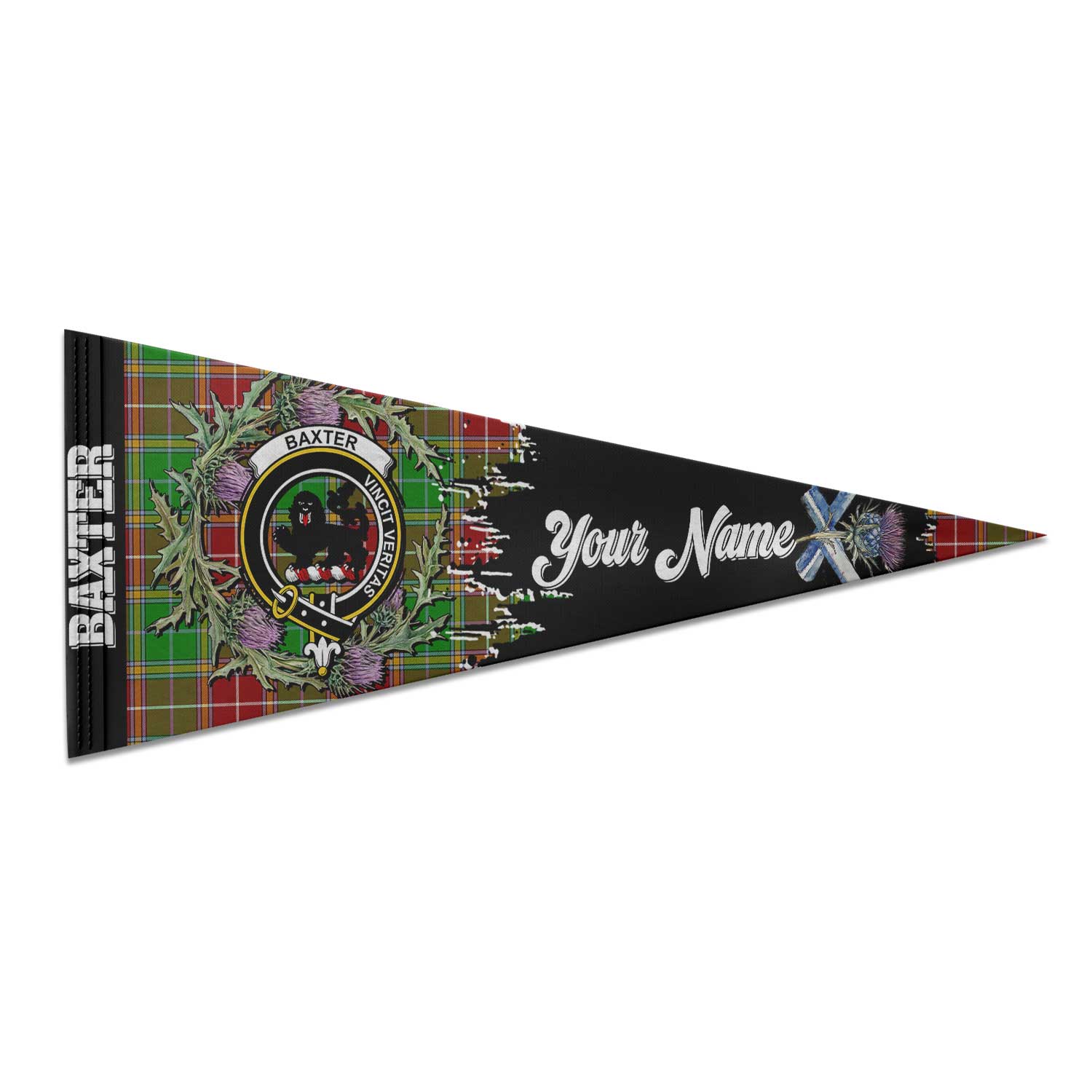 Clan Baxter Tartan Felt Pennant Crest And Plaid Basic Style