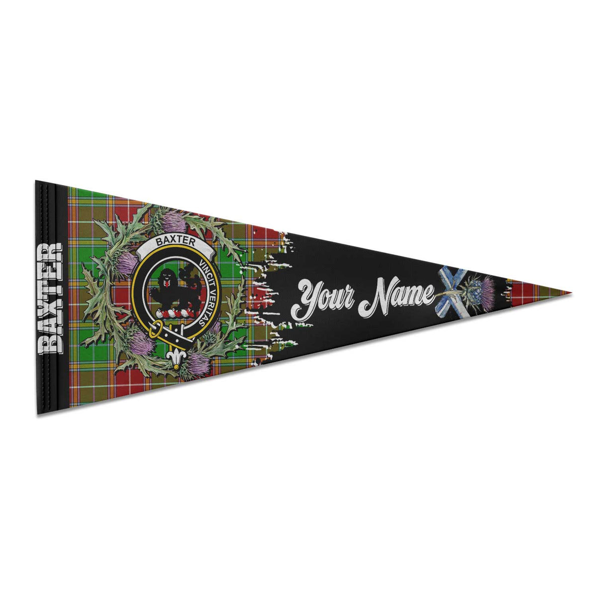 Clan Baxter Tartan Felt Pennant Crest And Plaid Basic Style
