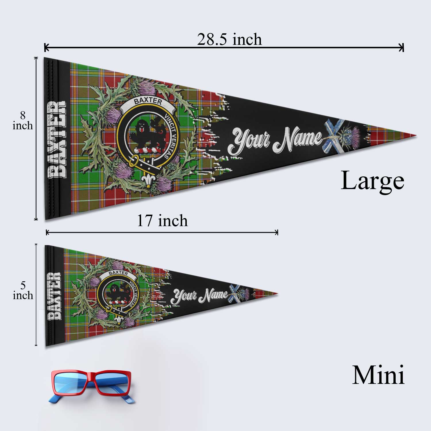 Clan Baxter Tartan Felt Pennant Crest And Plaid Basic Style