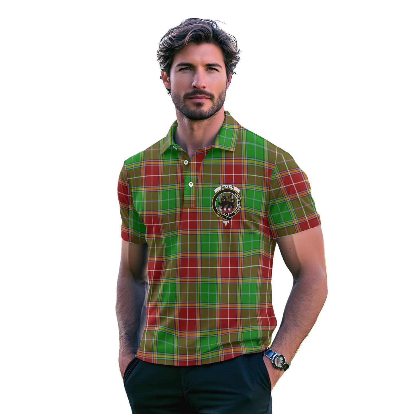 Clan Baxter Tartan Golf Men Polo Shirt Crest And Plaid Basic Style