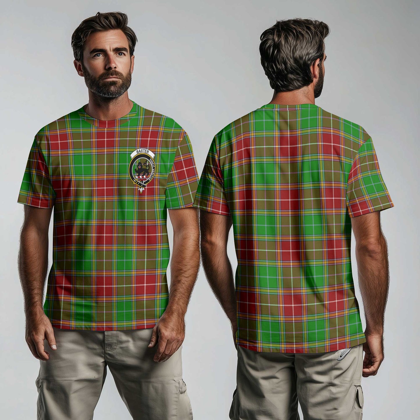 Clan Baxter Tartan Men T Shirt Crest And Plaid Basic Style