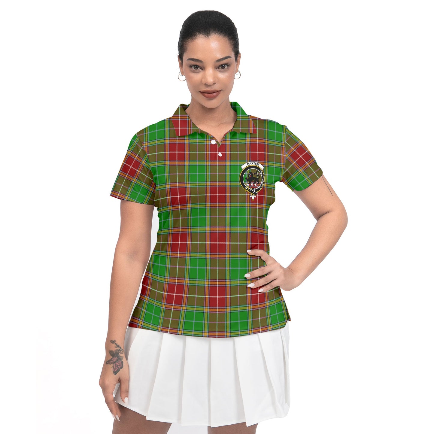 Clan Baxter Tartan Women Polo Shirt Crest And Plaid Basic Style