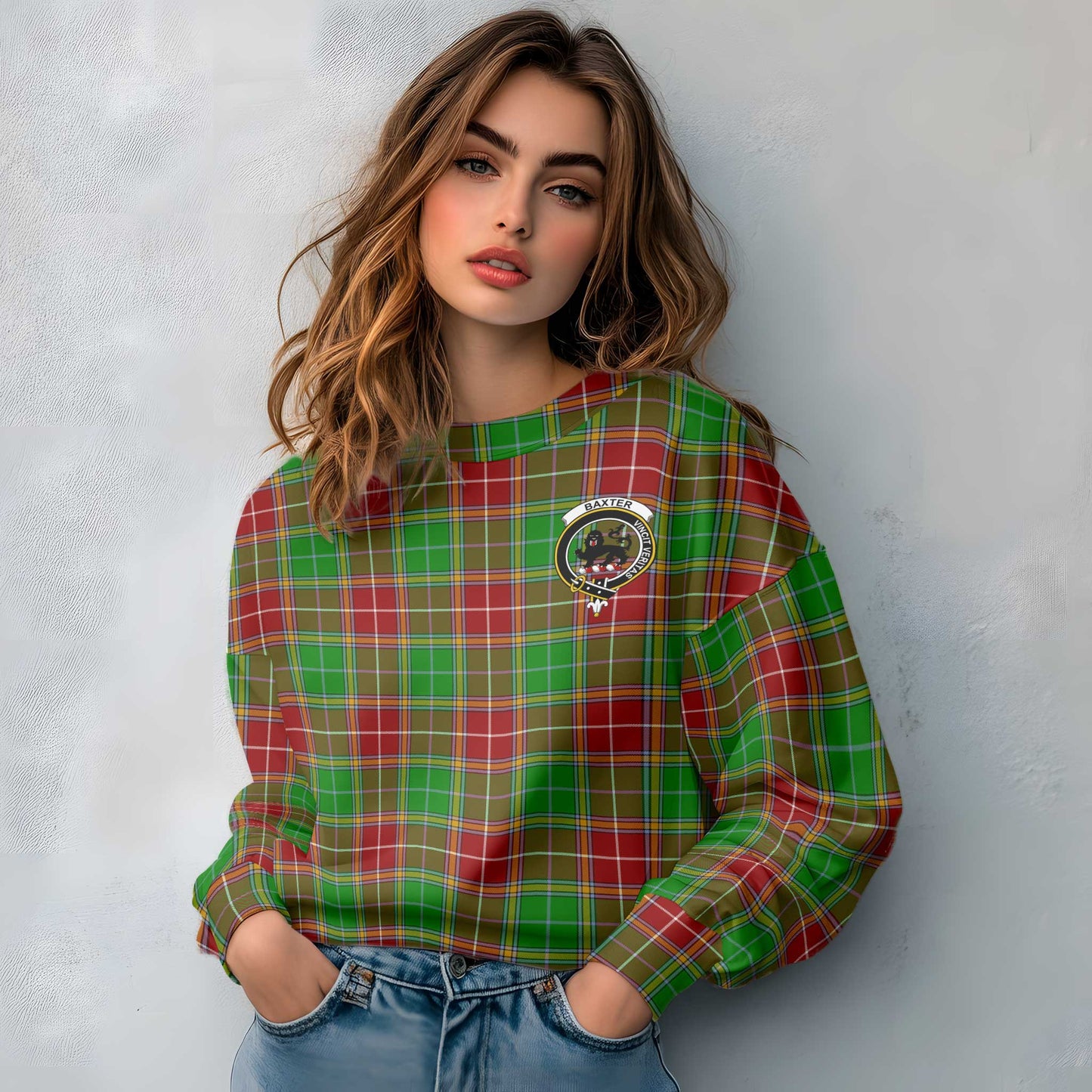 Clan Baxter Tartan Women Sweatshirt Crest And Plaid Basic Style