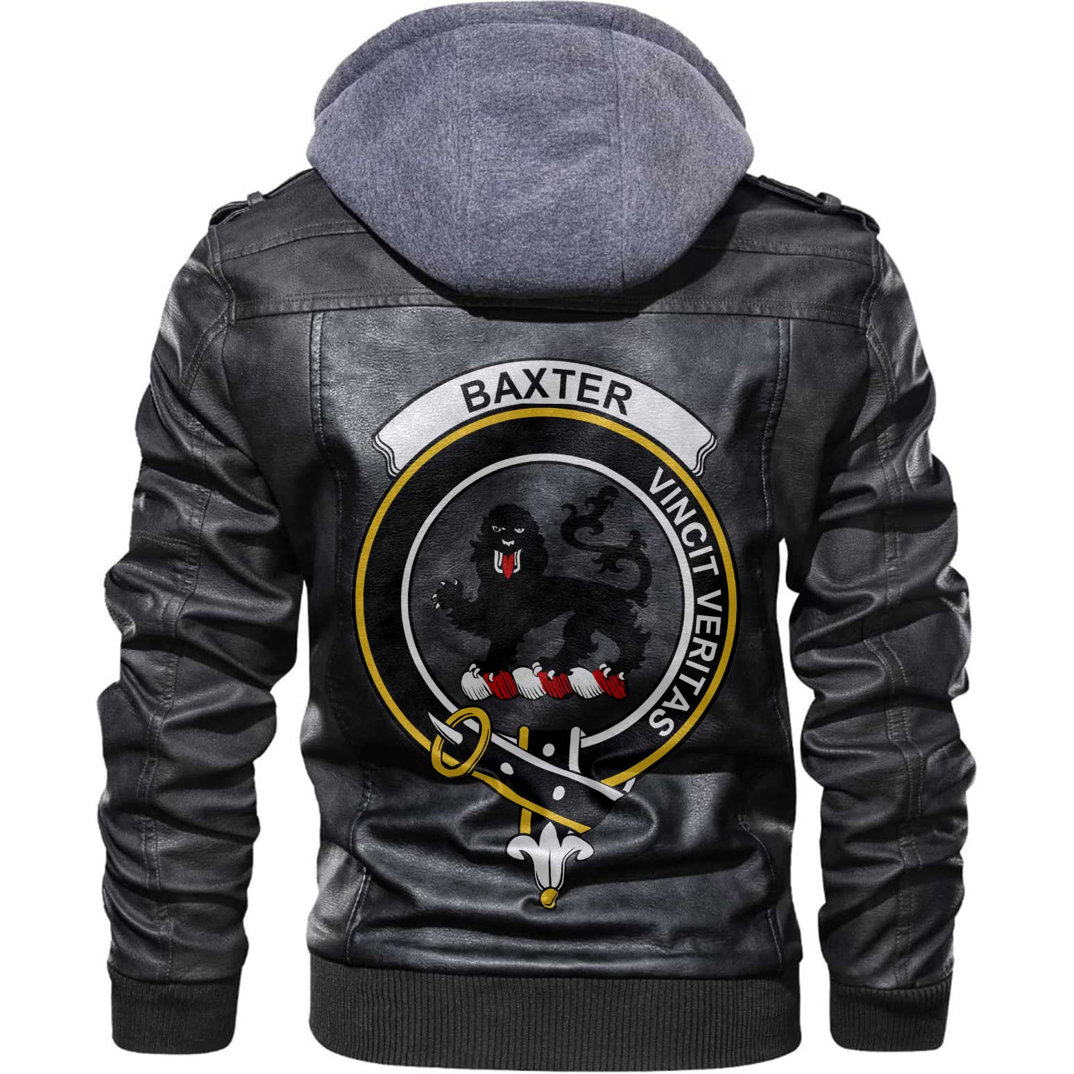 Clan Baxter Tartan Zip Leather Jacket Crest And Plaid Basic Style