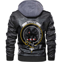 Clan Baxter Tartan Zip Leather Jacket Crest And Plaid Basic Style