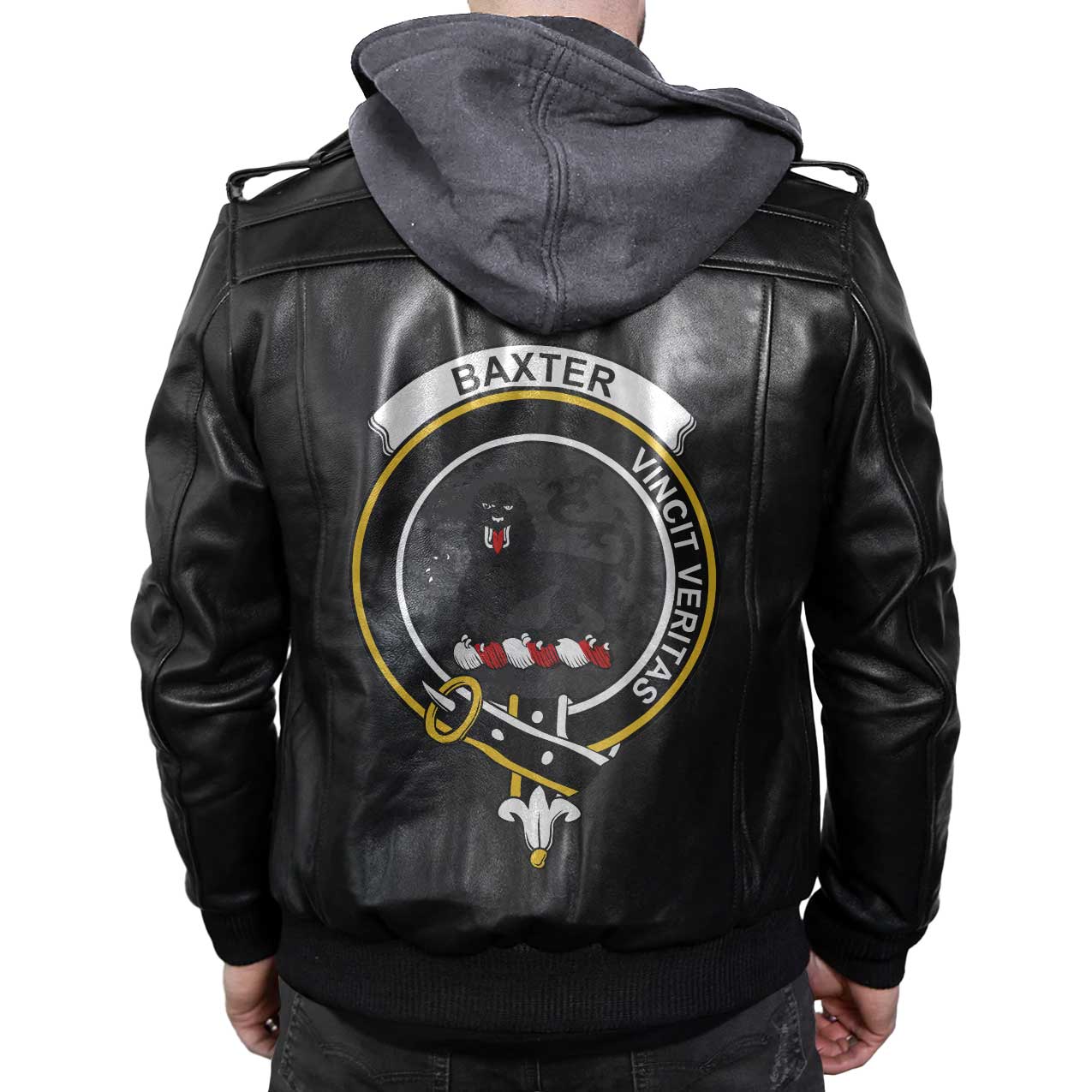 Clan Baxter Tartan Zip Leather Jacket Crest And Plaid Basic Style