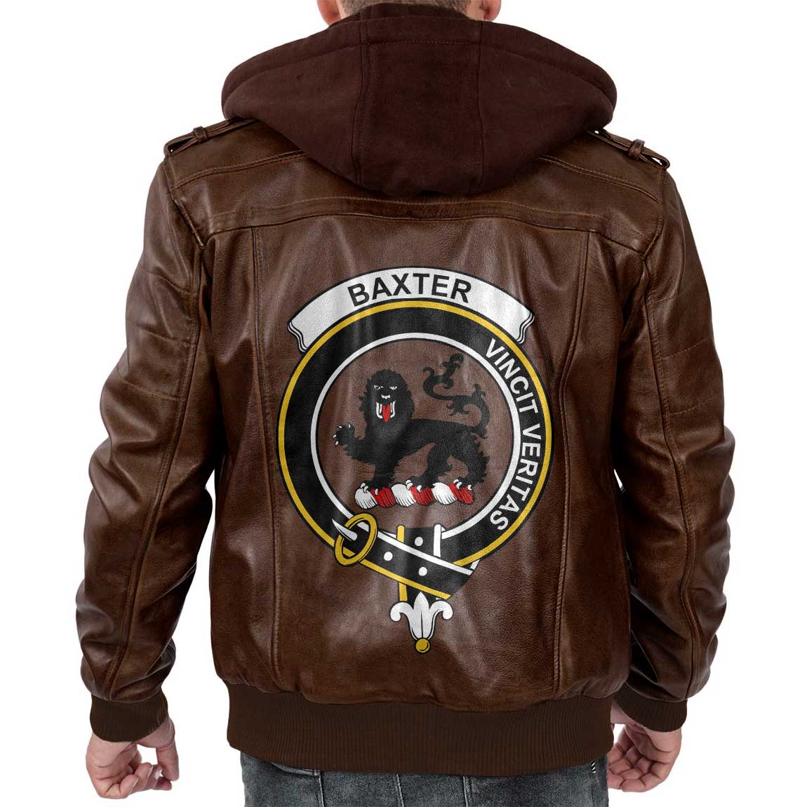 Clan Baxter Tartan Zip Leather Jacket Crest And Plaid Basic Style