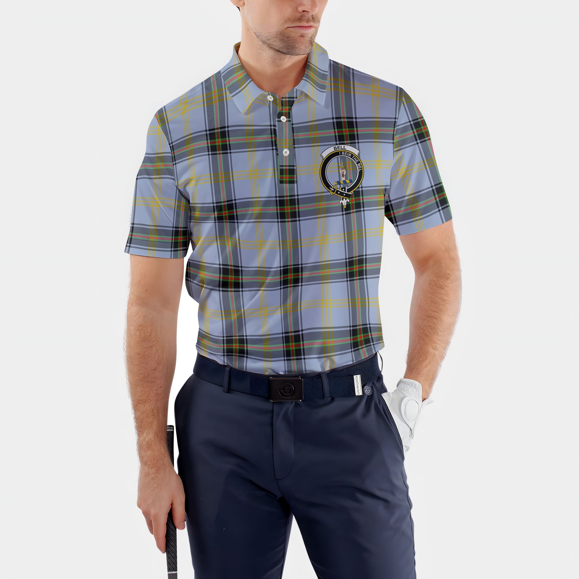 Clan Bell Tartan Golf Men Polo Shirt Crest And Plaid Basic Style