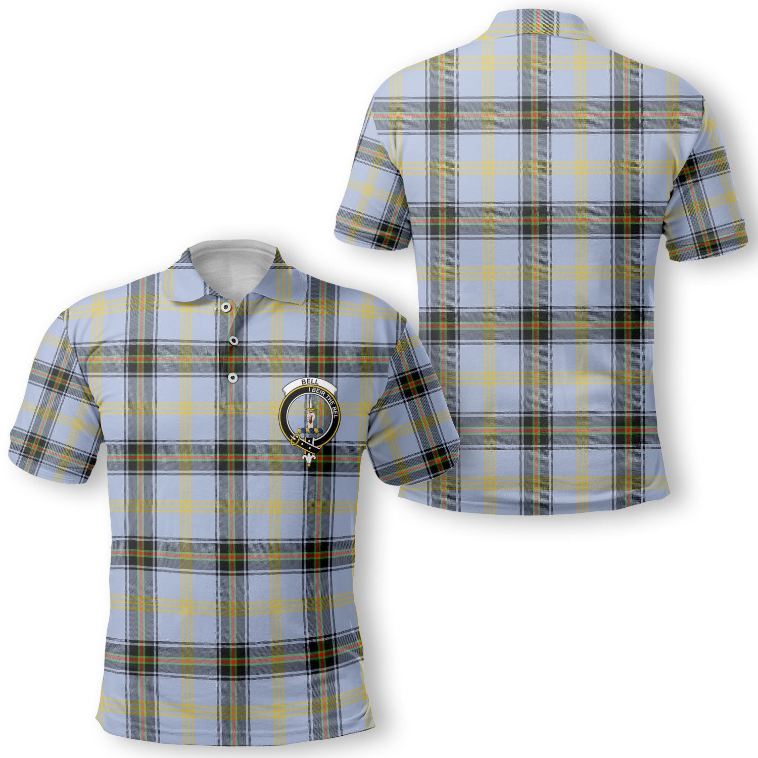 Clan Bell Tartan Golf Men Polo Shirt Crest And Plaid Basic Style