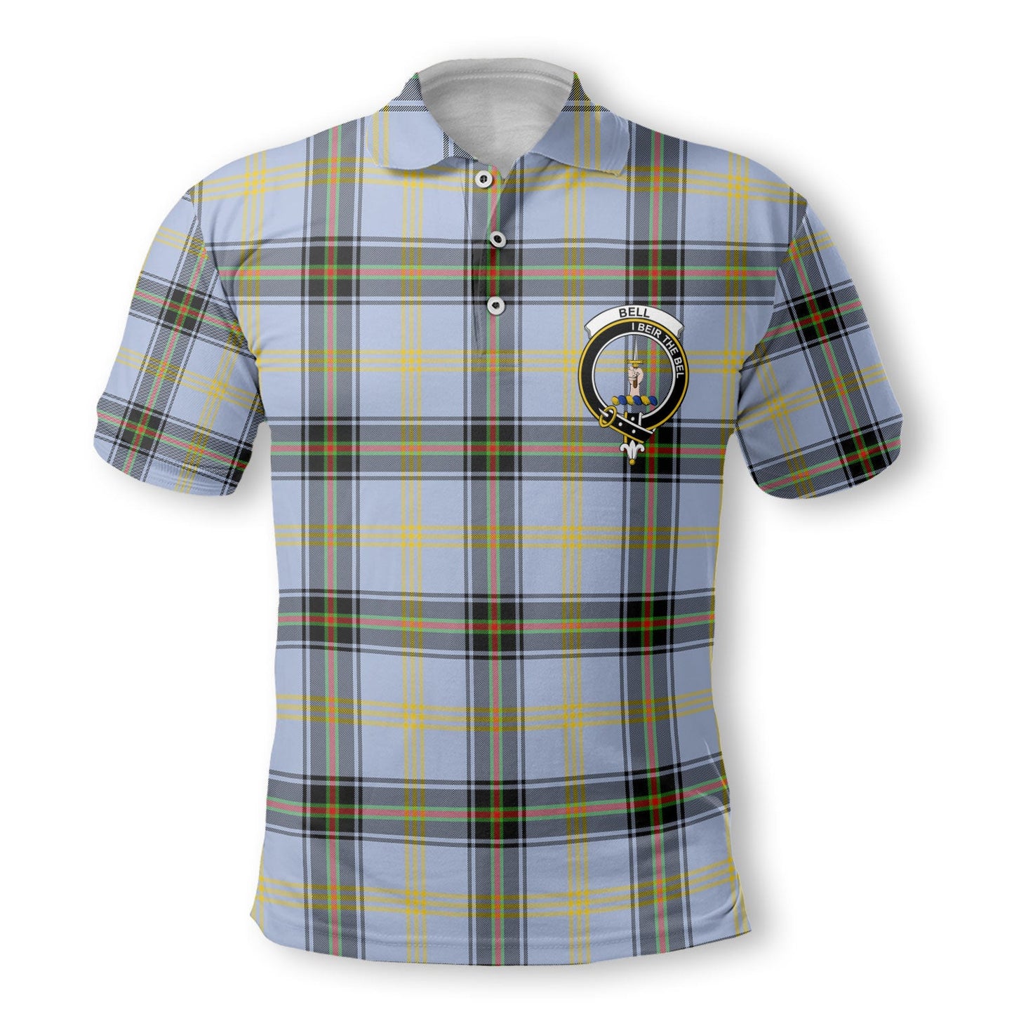 Clan Bell Tartan Golf Men Polo Shirt Crest And Plaid Basic Style