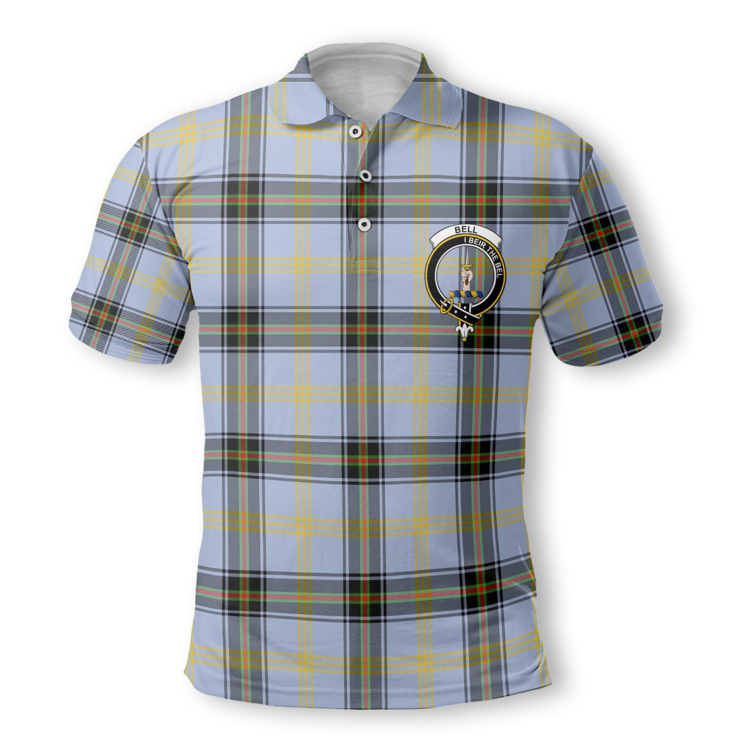 Clan Bell Tartan Men Polo Shirt Crest And Plaid Basic Style