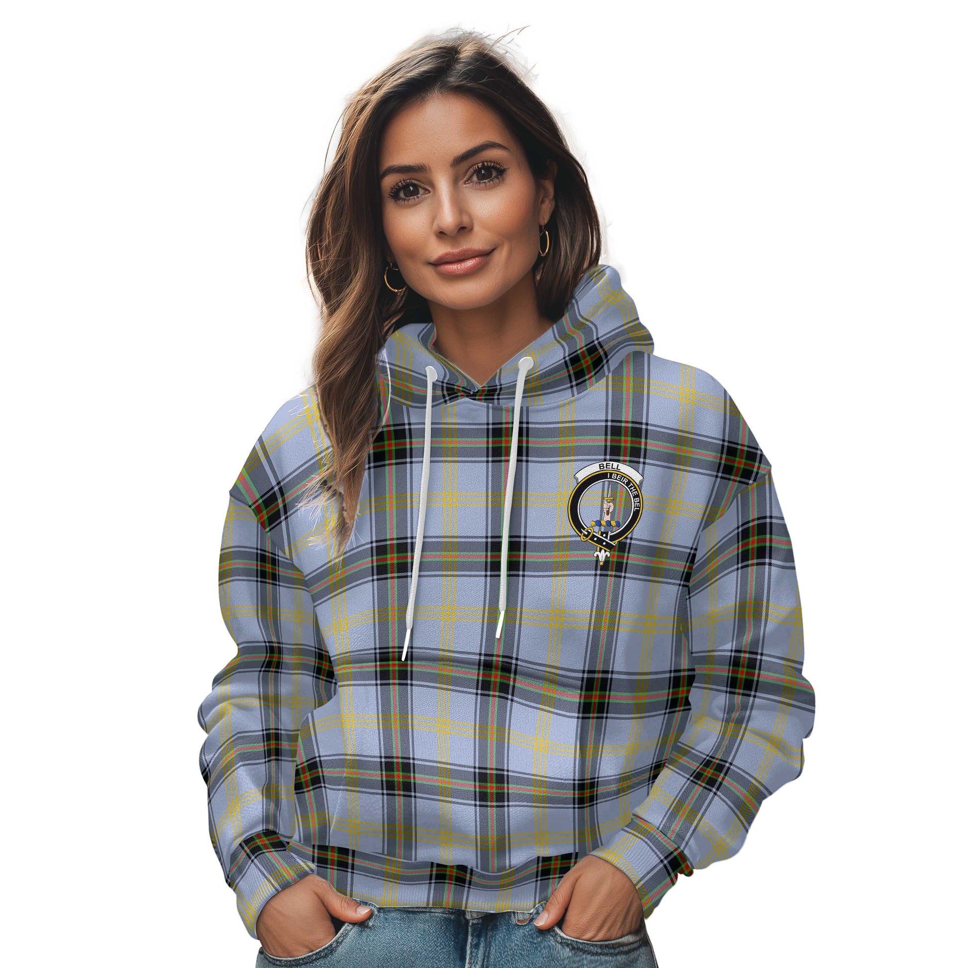 Clan Bell Tartan Women Hoodie Crest And Plaid Basic Style