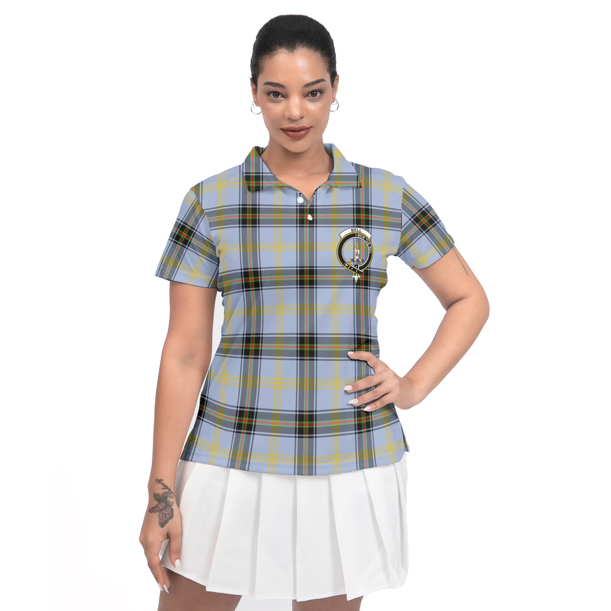 Clan Bell Tartan Women Polo Shirt Crest And Plaid Basic Style