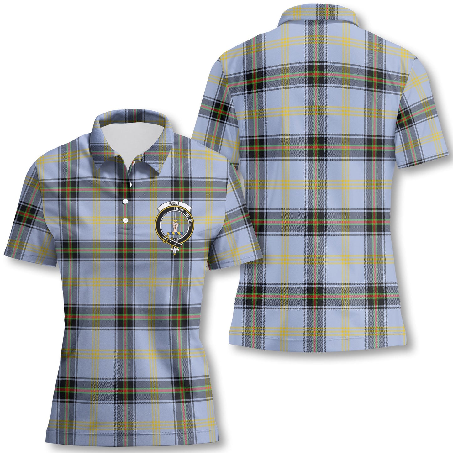 Clan Bell Tartan Women Polo Shirt Crest And Plaid Basic Style