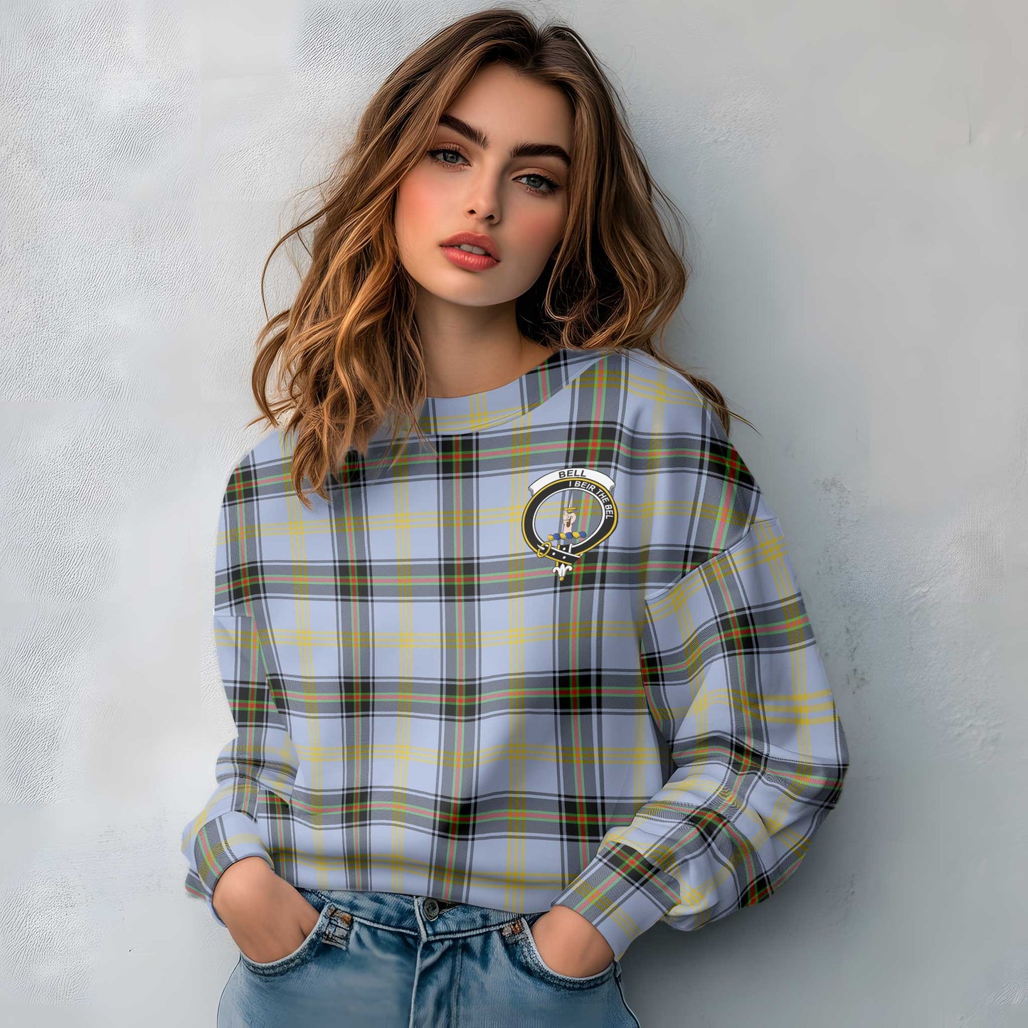 Clan Bell Tartan Women Sweatshirt Crest And Plaid Basic Style