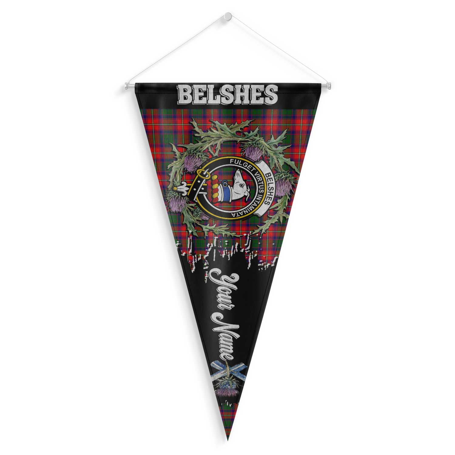 Clan Belshes Tartan Felt Pennant Crest And Plaid Basic Style