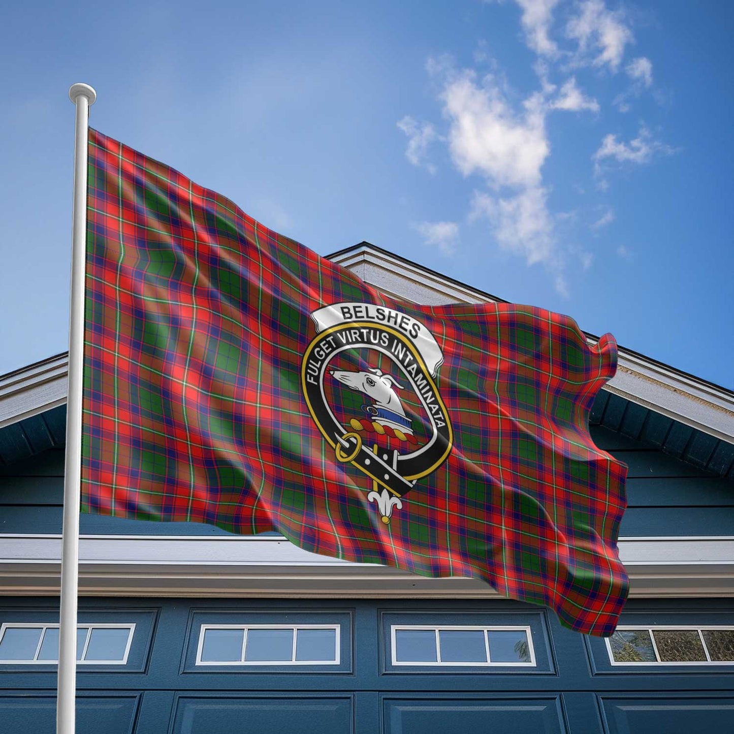 Clan Belshes Tartan Flag Crest And Plaid Basic Style