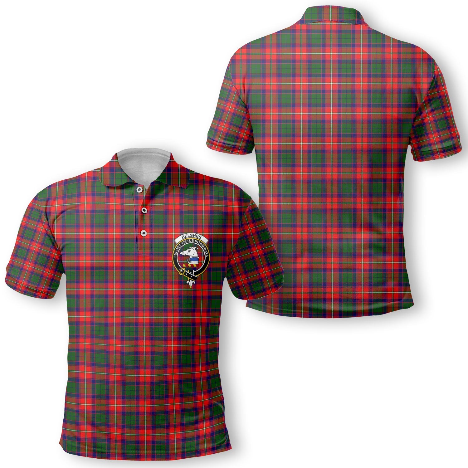 Clan Belshes Tartan Golf Men Polo Shirt Crest And Plaid Basic Style