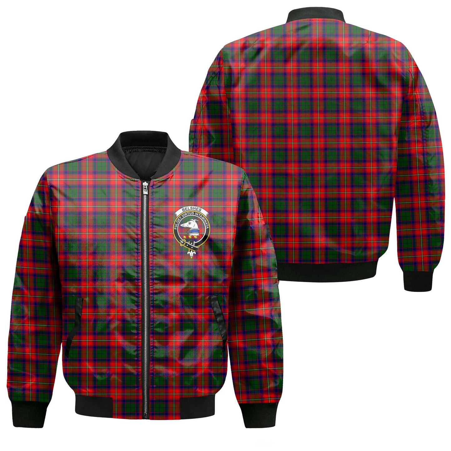 Clan Belshes Tartan Men Bomber Jacket Crest And Plaid Basic Style