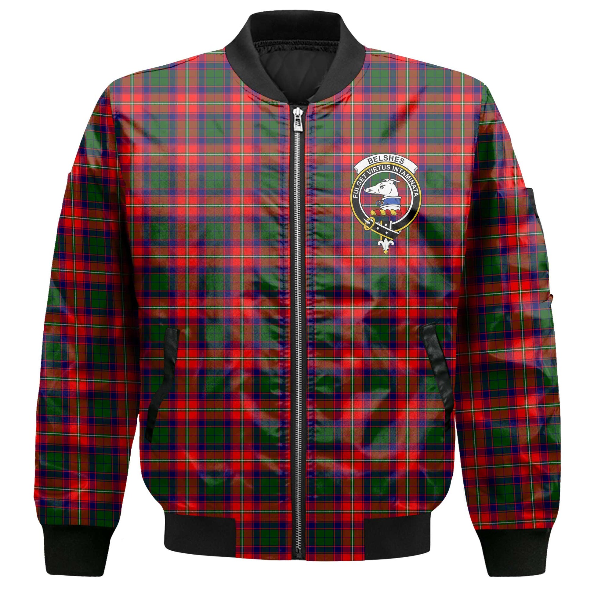 Clan Belshes Tartan Men Bomber Jacket Crest And Plaid Basic Style