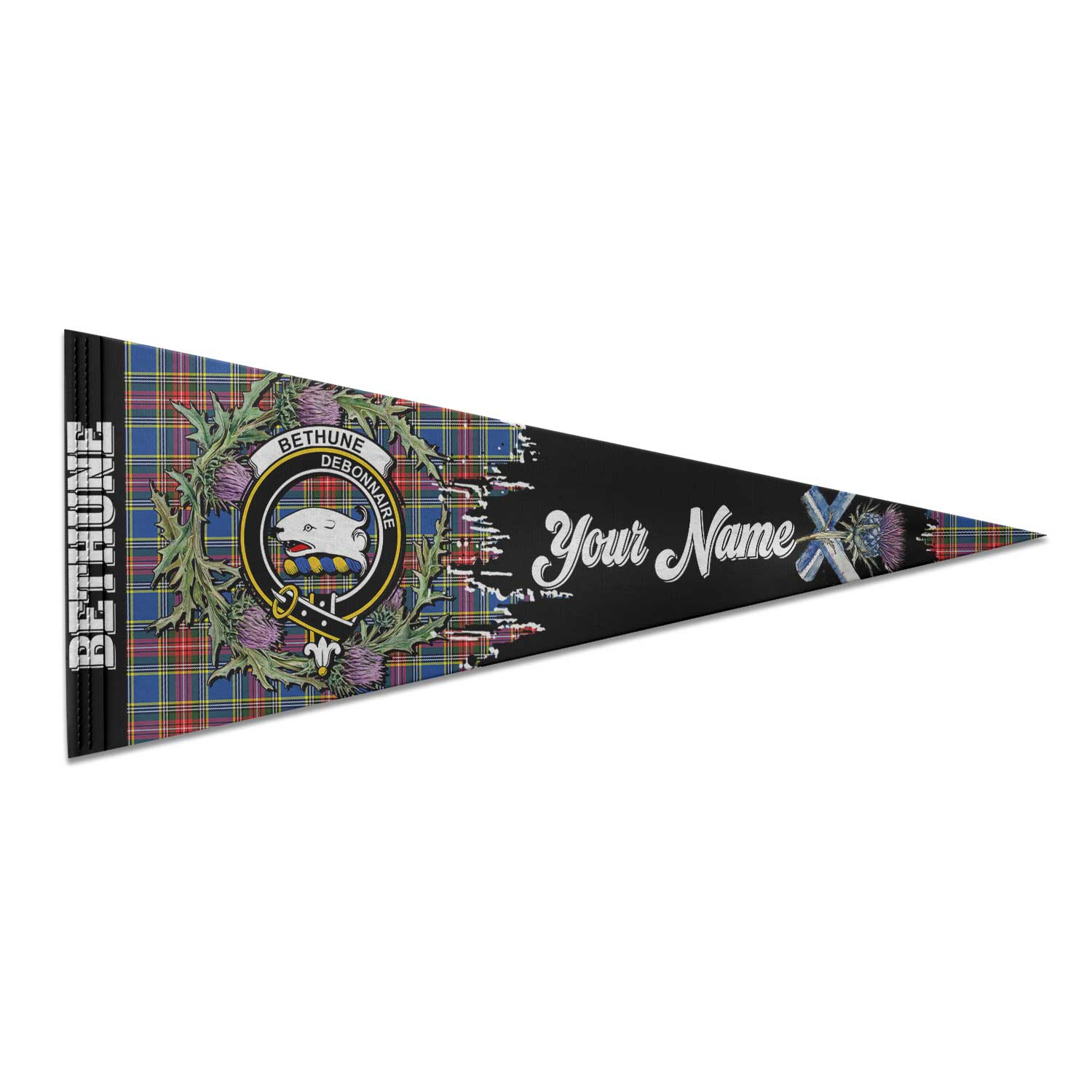 Clan Bethune Tartan Felt Pennant Crest And Plaid Basic Style