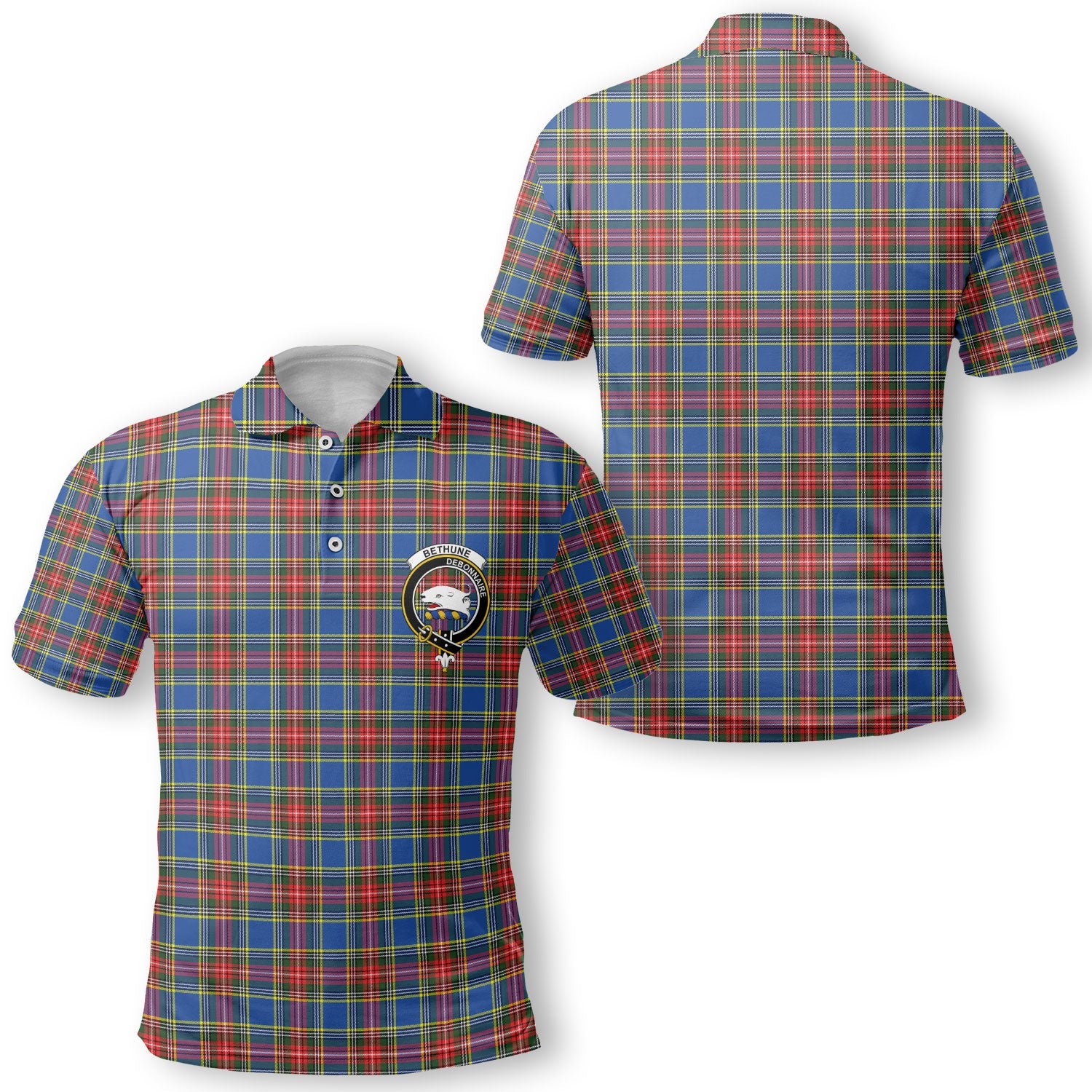 Clan Bethune Tartan Golf Men Polo Shirt Crest And Plaid Basic Style