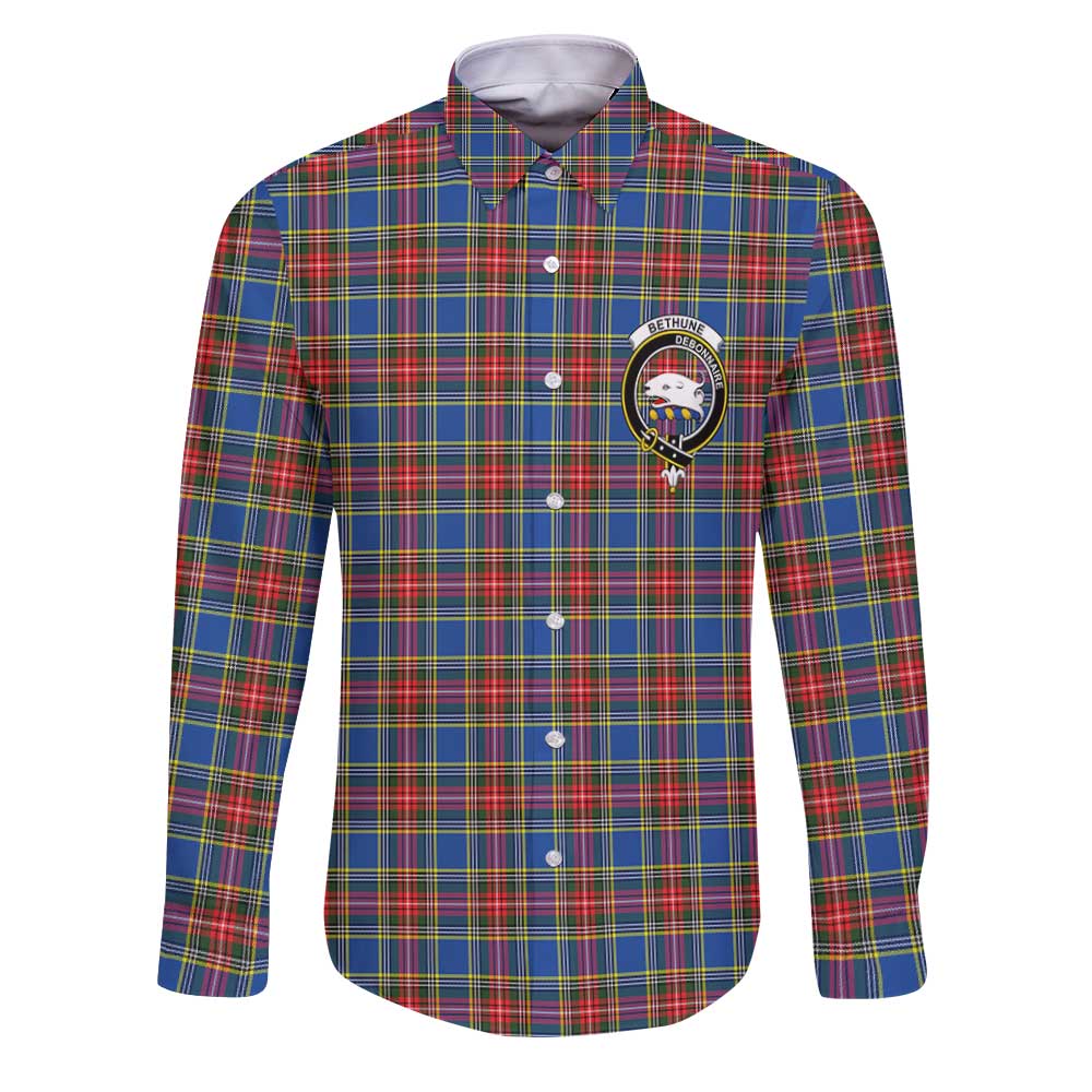 Clan Bethune Tartan Long Sleeve Button Shirt Crest And Plaid Basic Style