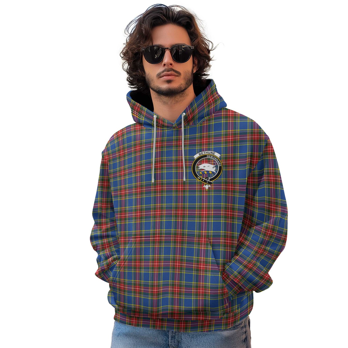 Clan Bethune Tartan Men Hoodie Crest And Plaid Basic Style