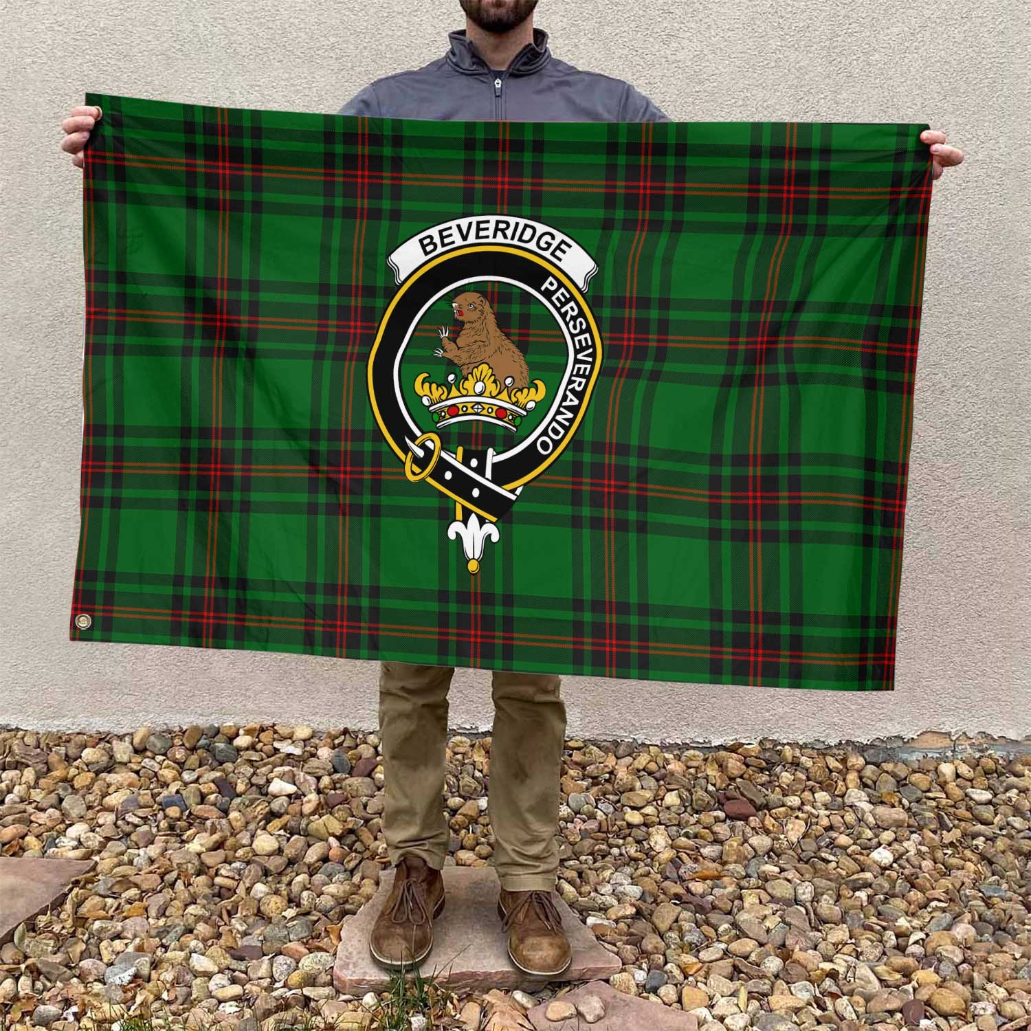 Clan Beveridge Tartan Flag Crest And Plaid Basic Style